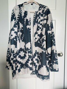 Black & Cream Ribbed Open-Front Sweater Cardigan - Women